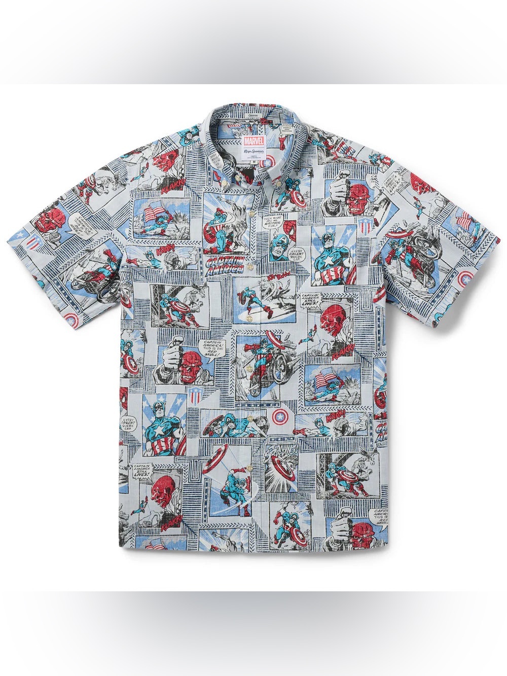 Reyn Spooner Marvel Artic Ice Captain America Short Sleeve Button Up, Size M